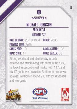 2011 Select AFL Champions #66 Michael Johnson Back